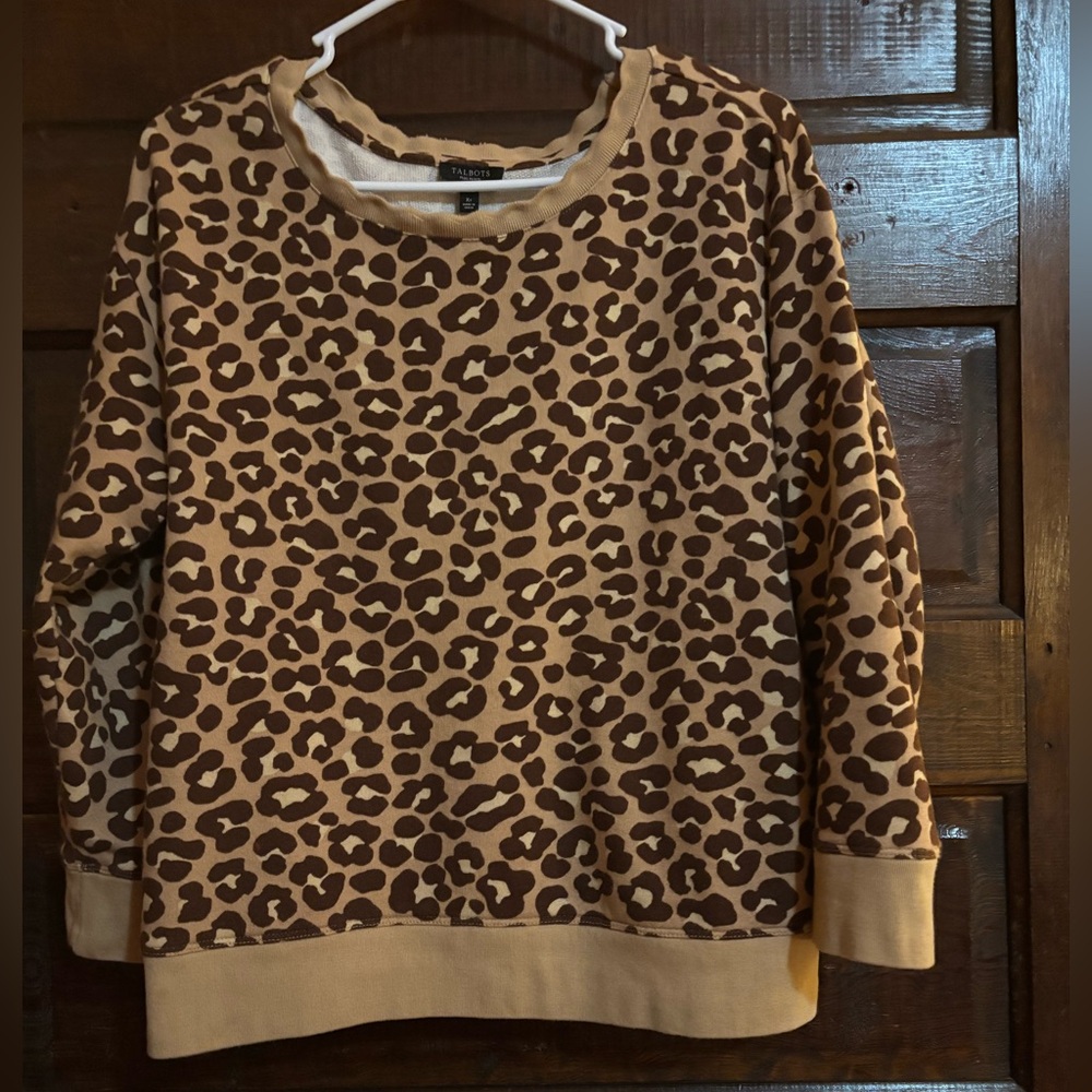 Talbots Leopard Print Crew Neck Sweater - Brown and Tan